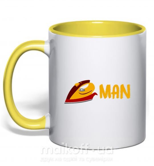 Чашка з кольоровою ручкою Человек утюг Сонячно жовтий фото