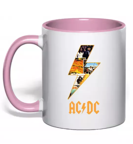 Чашка з кольоровою ручкою AC DC rock Ніжно рожевий фото