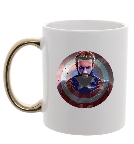 Чашка с цветной ручкой Капітан Америка щит Золото фото