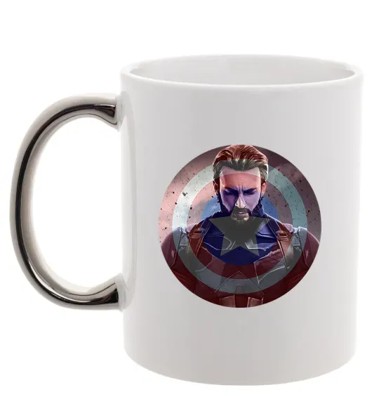 Чашка с цветной ручкой Капітан Америка щит Серебро фото