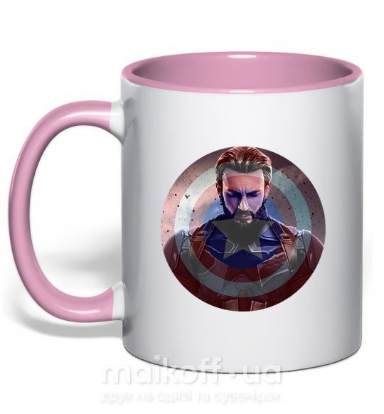 Чашка з кольоровою ручкою Капитан Америка щит Ніжно рожевий фото