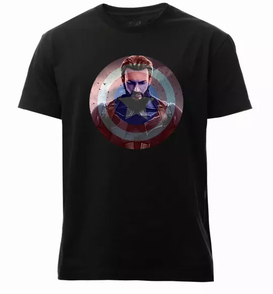 Мужская премиум футболка Капітан Америка щит Черный фото