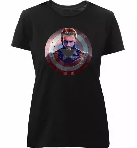 Жіноча преміум футболка Капітан Америка щит Чорний фото