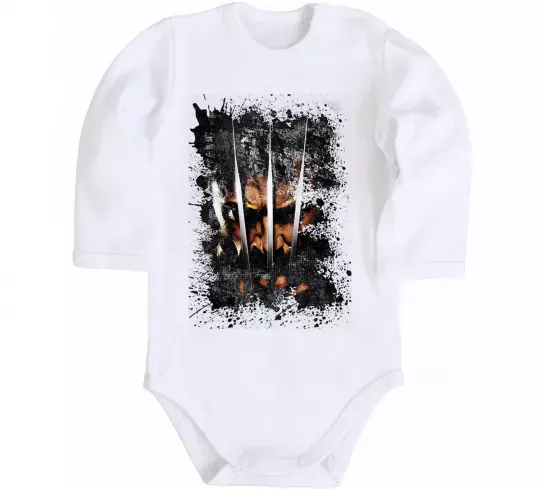 Детский боди Росомаха бризки Белый фото