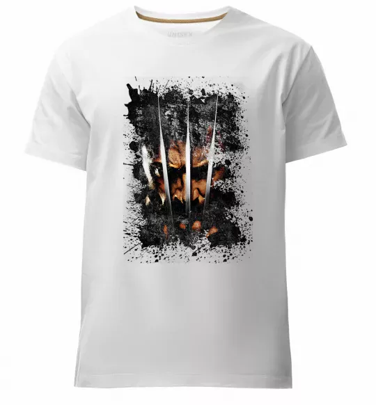 Мужская премиум футболка Росомаха бризки Белый фото