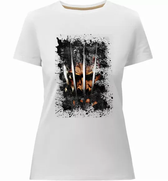 Жіноча преміум футболка Росомаха бризки Білий фото
