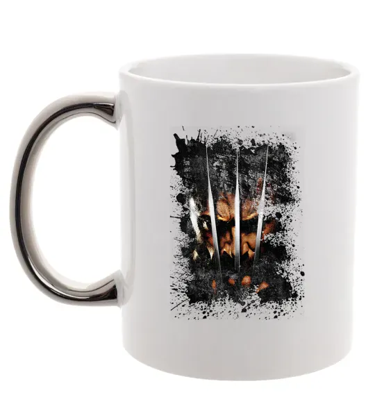 Чашка з кольоровою ручкою Росомаха бризки Срібло фото