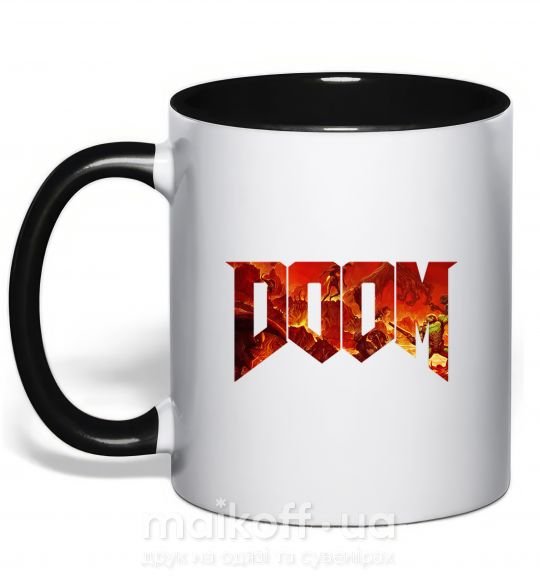 Чашка з кольоровою ручкою DOOM logo Чорний фото