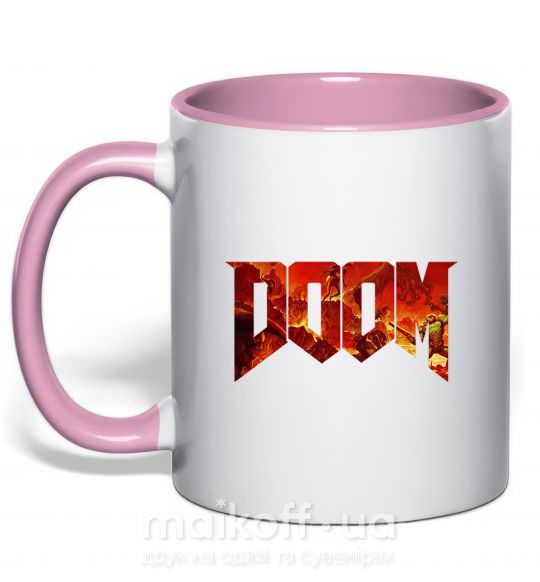 Чашка с цветной ручкой DOOM logo Нежно розовый фото