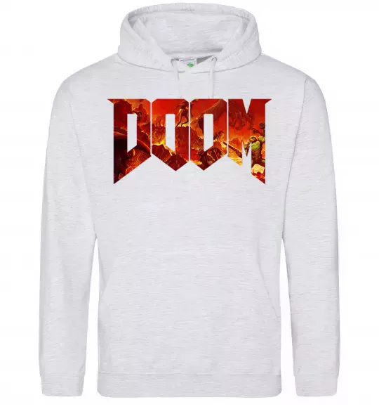 Женская толстовка (худи) DOOM logo Серый меланж фото