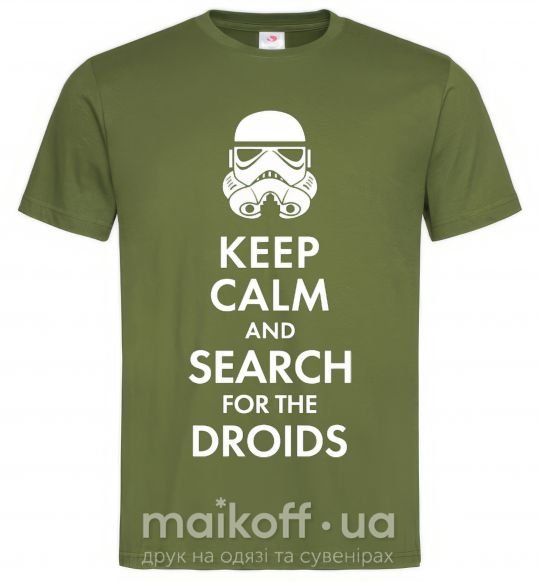 Чоловіча футболка Keep calm and search for the droids Оливковий фото