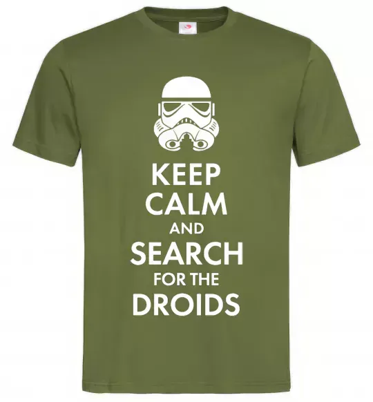Мужская футболка Keep calm and search for the droids Оливковый фото