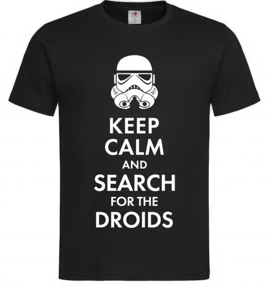 Мужская футболка Keep calm and search for the droids Черный фото