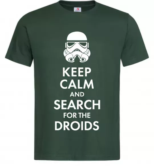 Мужская футболка Keep calm and search for the droids Темно-зеленый фото