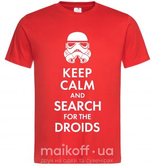 Мужская футболка Keep calm and search for the droids Красный фото