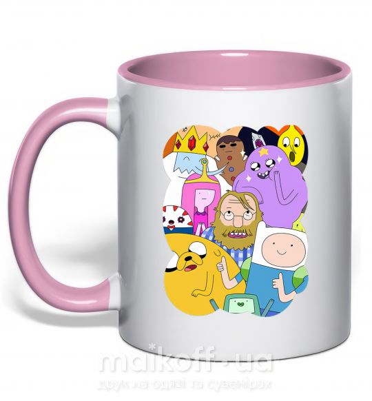 Чашка з кольоровою ручкою Adventure time heroes Ніжно рожевий фото