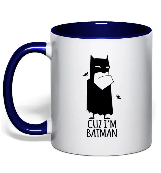 Чашка с цветной ручкой Cuz i'm batman Глубокий темно-синий фото