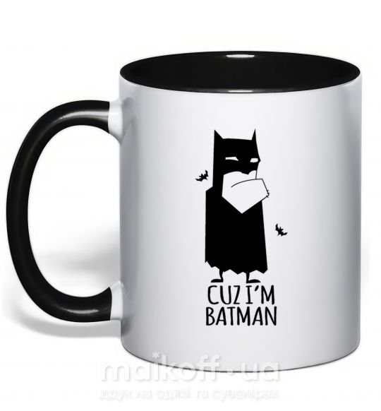 Чашка з кольоровою ручкою Cuz i'm batman Чорний фото