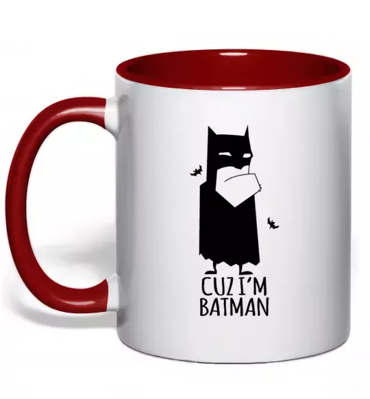 Чашка с цветной ручкой Cuz i'm batman Красный фото