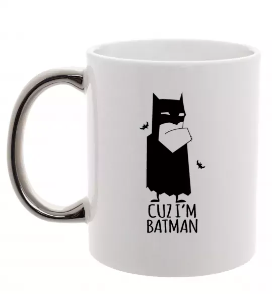 Чашка с цветной ручкой Cuz i'm batman Серебро фото