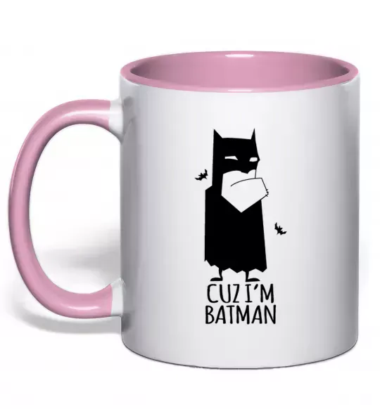 Чашка с цветной ручкой Cuz i'm batman Нежно розовый фото