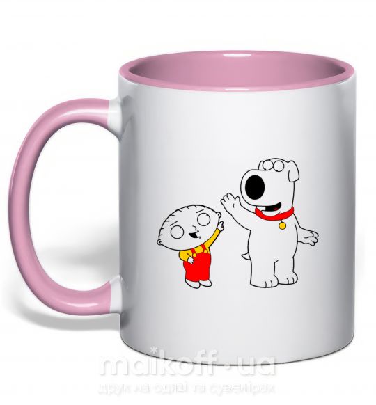 Чашка з кольоровою ручкою Family Guy Stewie and Brian Ніжно рожевий фото