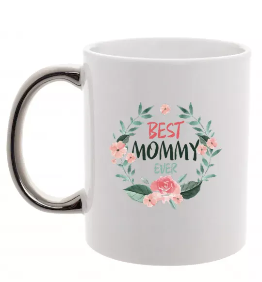Чашка с цветной ручкой Best mommy ever flowers Серебро фото