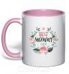 Чашка с цветной ручкой Best mommy ever flowers Нежно розовый фото