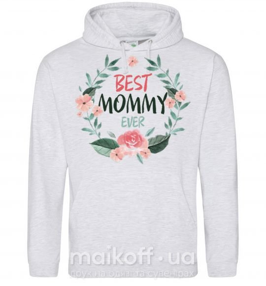 Женская толстовка (худи) Best mommy ever flowers Серый меланж фото