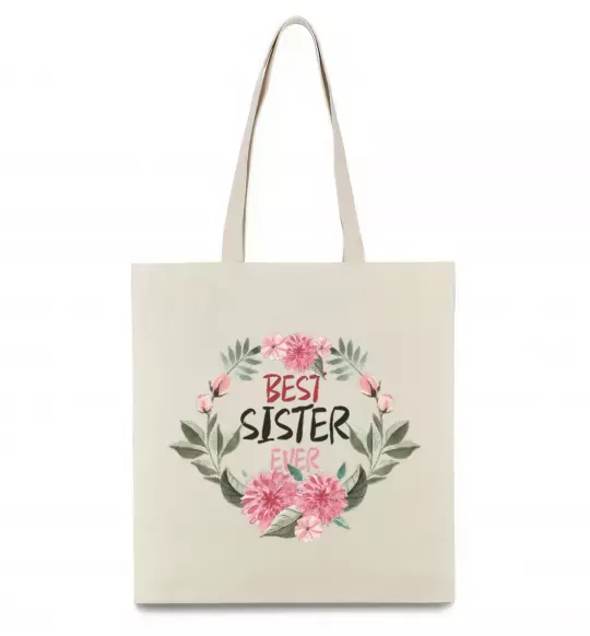Еко-сумка Best sister ever flowers Бежевий фото