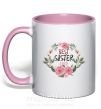 Чашка з кольоровою ручкою Best sister ever flowers Ніжно рожевий фото