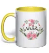Чашка з кольоровою ручкою Best sister ever flowers Сонячно жовтий фото