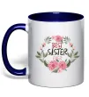 Чашка з кольоровою ручкою Best sister ever flowers Глибокий темно-синій фото