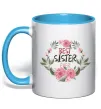 Чашка з кольоровою ручкою Best sister ever flowers Блакитний фото