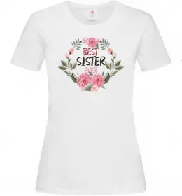 Женская футболка Best sister ever flowers Белый фото
