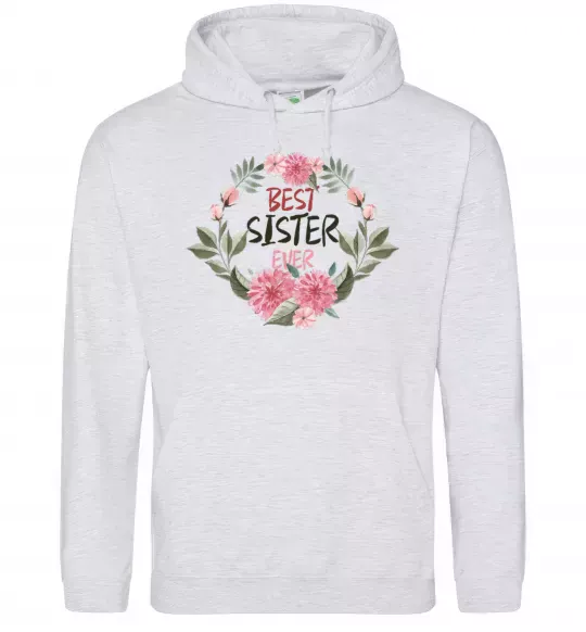 Жіноча толстовка (худі) Best sister ever flowers Сірий меланж фото