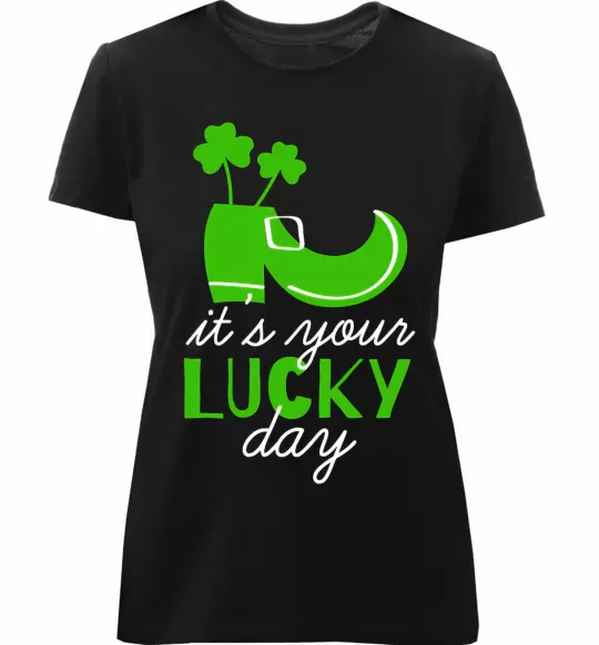 Жіноча преміум футболка It's your lucky day Чорний фото