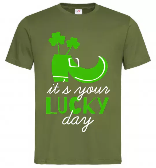 Чоловіча футболка It's your lucky day Оливковий фото
