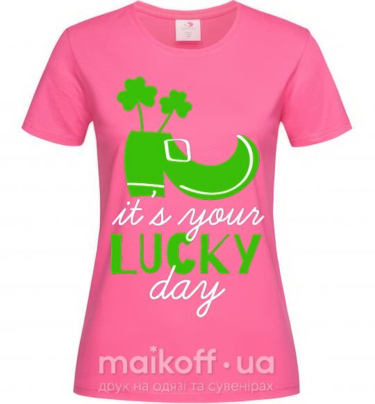 Жіноча футболка It's your lucky day Яскраво-рожевий фото
