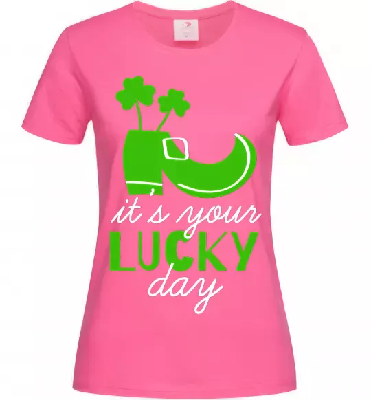 Жіноча футболка It's your lucky day Яскраво-рожевий фото