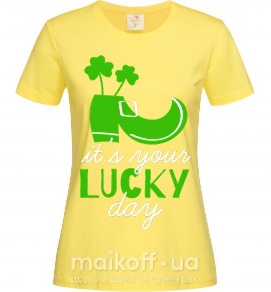 Женская футболка It's your lucky day Лимонный фото