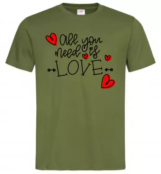 Чоловіча футболка All you need is love hearts and arrows Оливковий фото