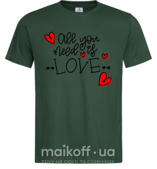 Мужская футболка All you need is love hearts and arrows Темно-зеленый фото