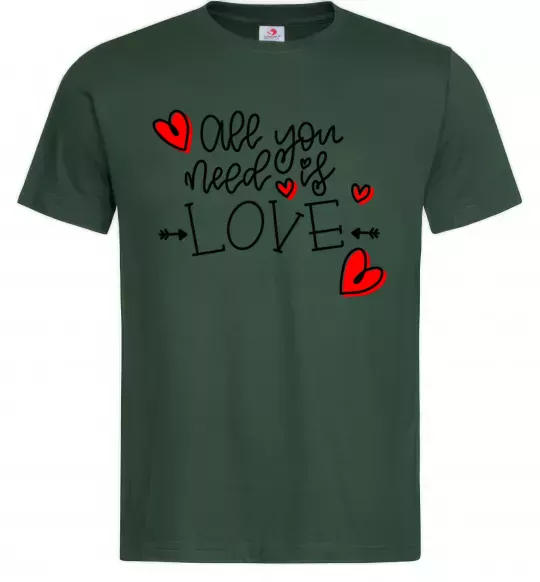 Чоловіча футболка All you need is love hearts and arrows Темно-зелений фото