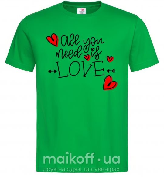 Мужская футболка All you need is love hearts and arrows Зеленый фото