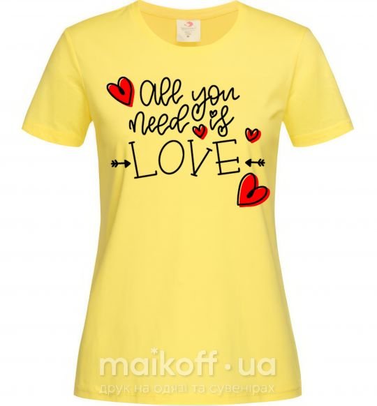 Жіноча футболка All you need is love hearts and arrows Лимонний фото