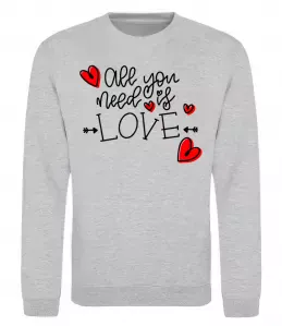 Світшот All you need is love hearts and arrows Сірий меланж фото