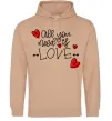 Мужская толстовка (худи) All you need is love hearts and arrows Песочный фото