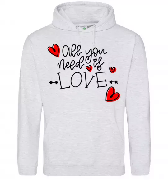 Жіноча толстовка (худі) All you need is love hearts and arrows Сірий меланж фото