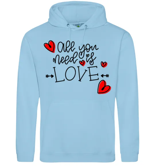 Женская толстовка (худи) All you need is love hearts and arrows Голубой фото